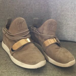 Giuseppe Zanotti Tan Sneakers with Gold Accents